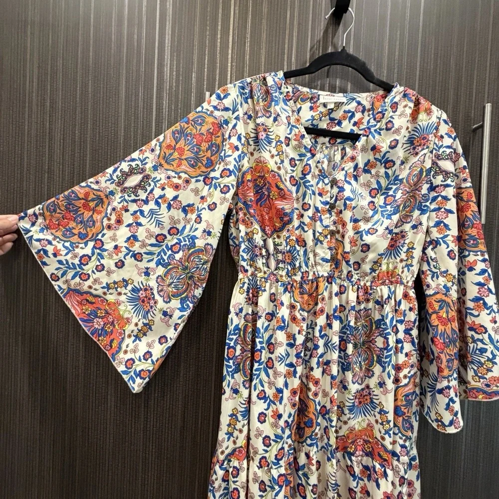 BOEMO Anthropologie Maxi Dress Bohemian Cottagecore‎ Floral Paisley Size Large - Picture 3 of 12